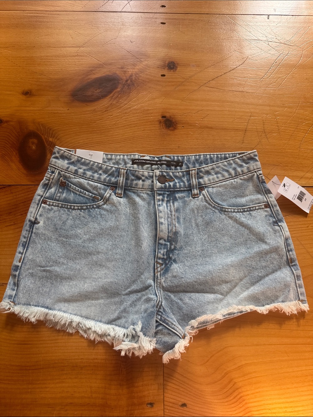 Volcom Light Blue Frayed Hem Denim Shorts